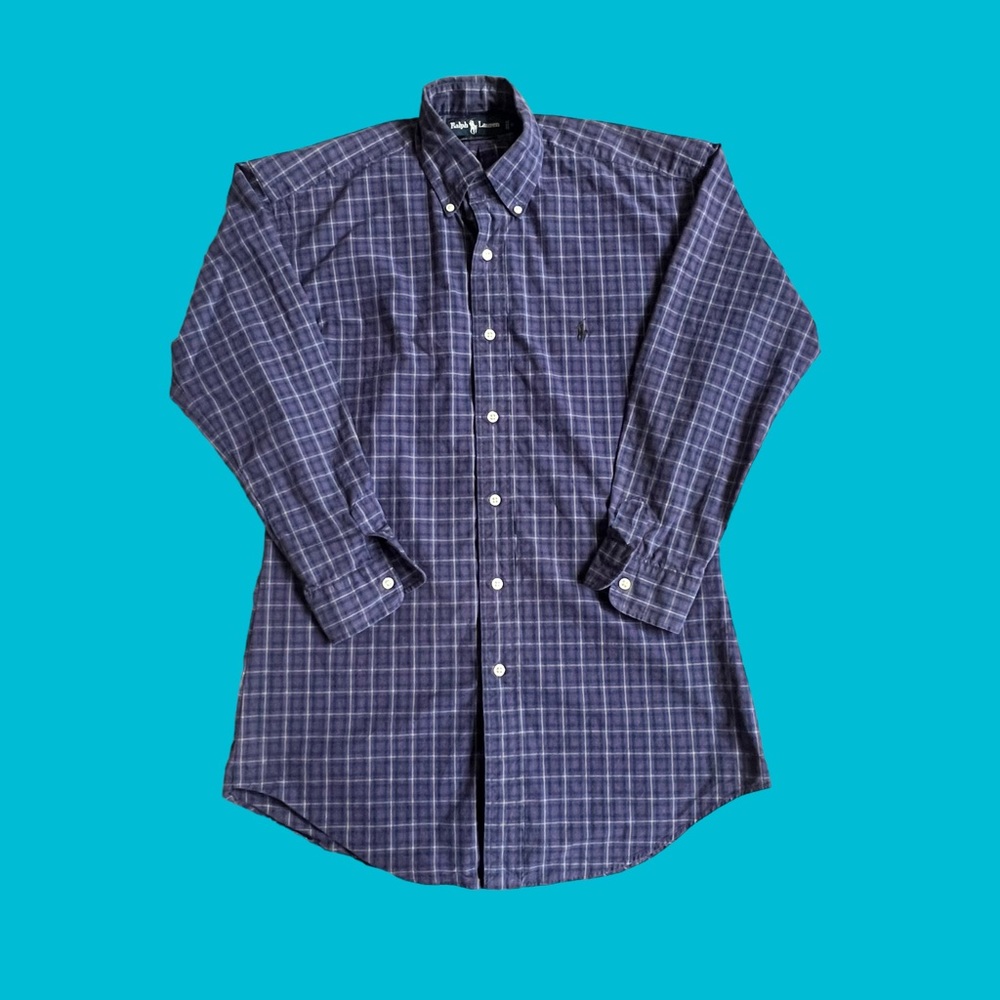 Ralph Lauren Button Shirt Blake 100% Two-Ply Cotton Purple Plaid Men Size Small